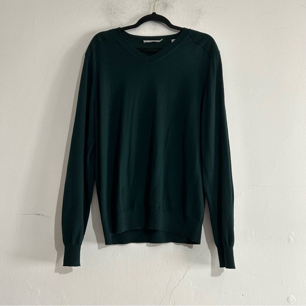 Vince Men's Merino Wool Elbow Patch V-Neck Sweater Large Minimalist Classic